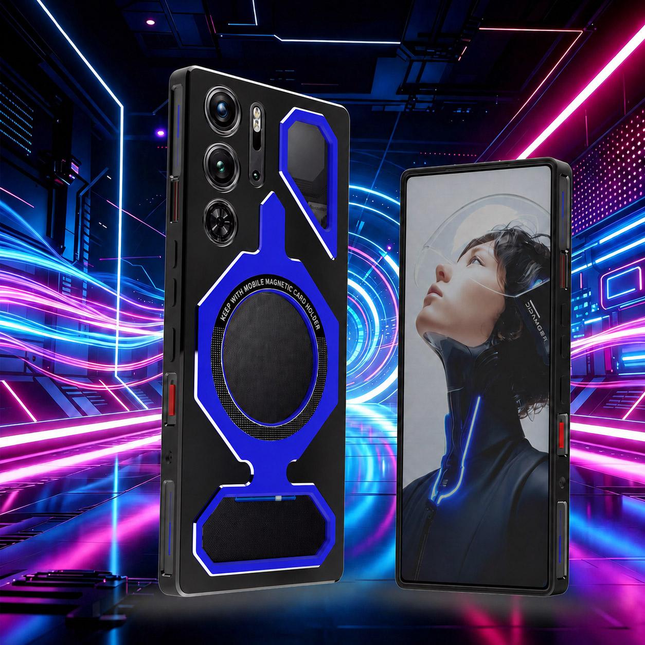 For ZTE nubia RedMagic 9 Pro / 9S Pro Mecha Style Magnetic TPU Metal Phone Case(Black Blue)