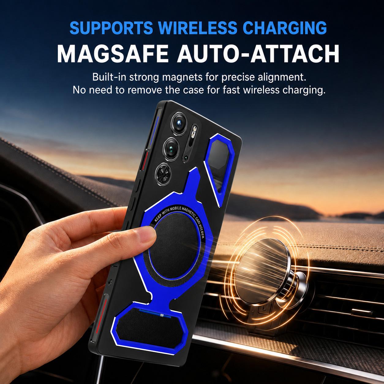 For ZTE nubia RedMagic 9 Pro / 9S Pro Mecha Style Magnetic TPU Metal Phone Case(Black Blue)