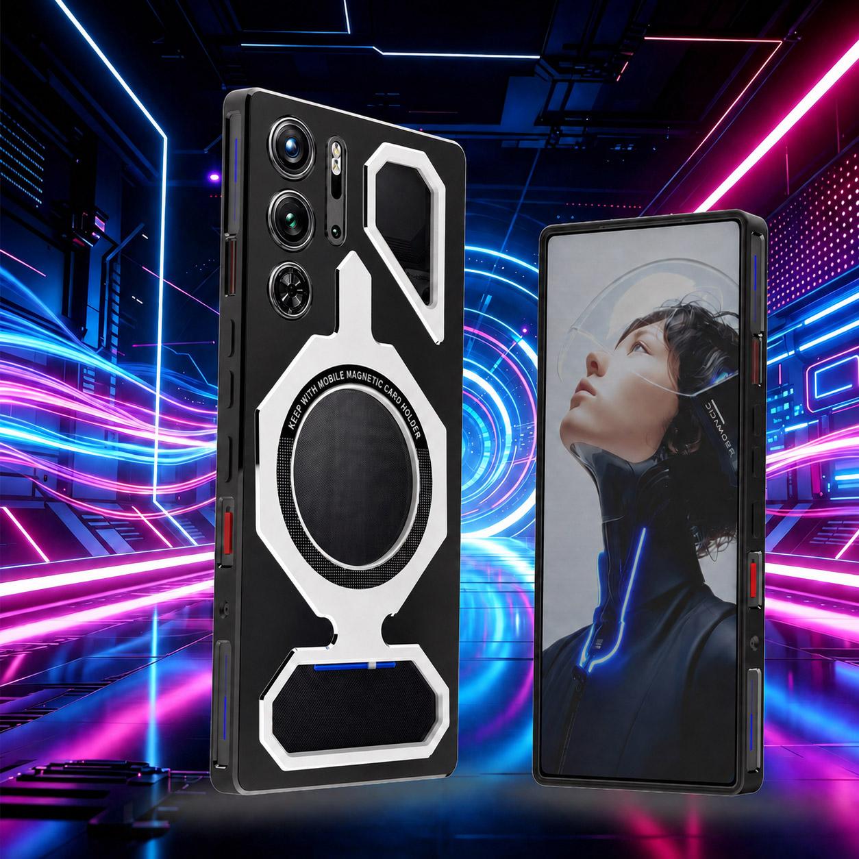 For ZTE nubia RedMagic 9 Pro / 9S Pro Mecha Style Magnetic TPU Metal Phone Case(Black Silver)