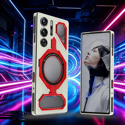 For ZTE nubia RedMagic 9 Pro / 9S Pro Mecha Style Magnetic TPU Metal Phone Case(White Red)