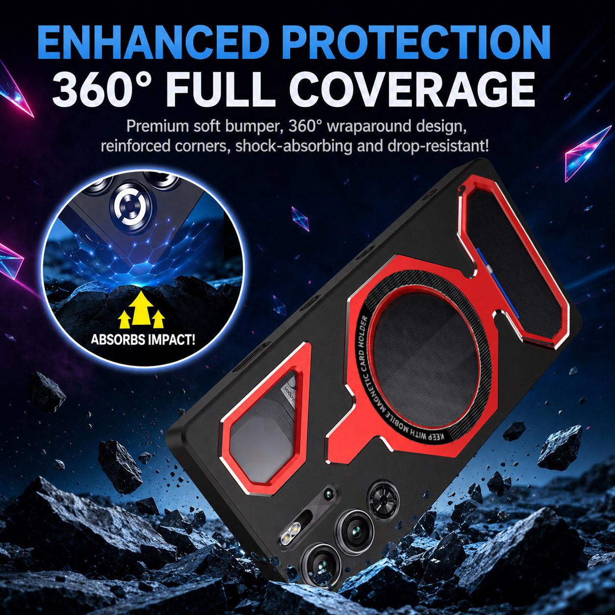 For ZTE nubia RedMagic 9 Pro / 9S Pro Mecha Style Magnetic TPU Metal Phone Case(White Red)