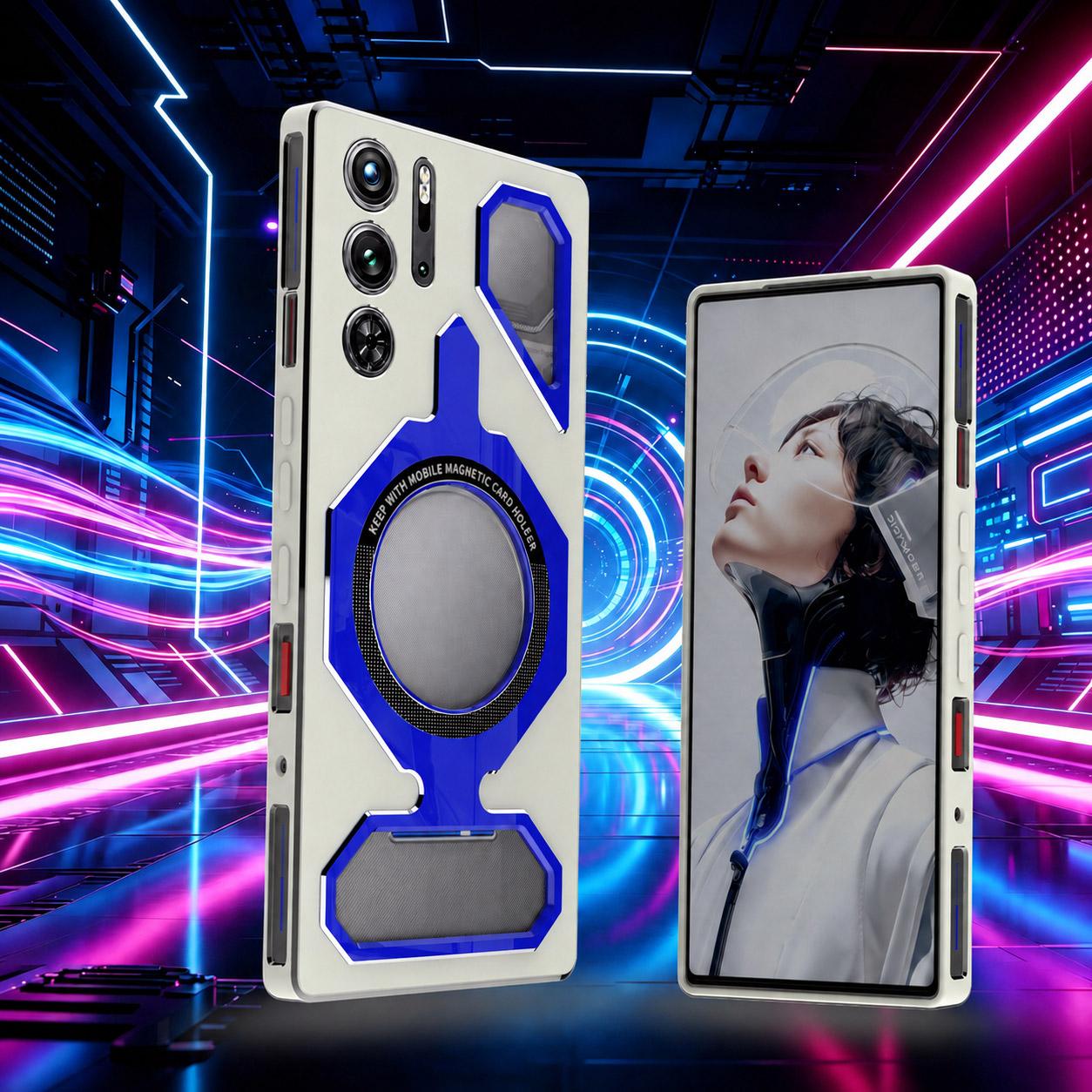 For ZTE nubia RedMagic 9 Pro / 9S Pro Mecha Style Magnetic TPU Metal Phone Case(White Blue)
