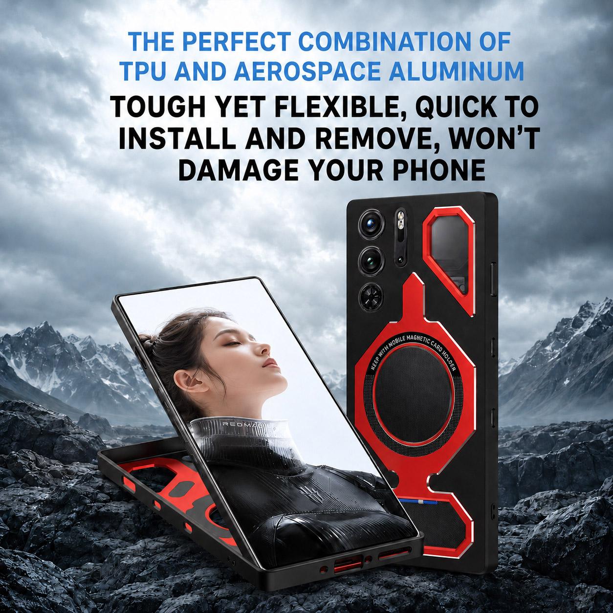 For ZTE nubia RedMagic 9 Pro / 9S Pro Mecha Style Magnetic TPU Metal Phone Case(White Blue)