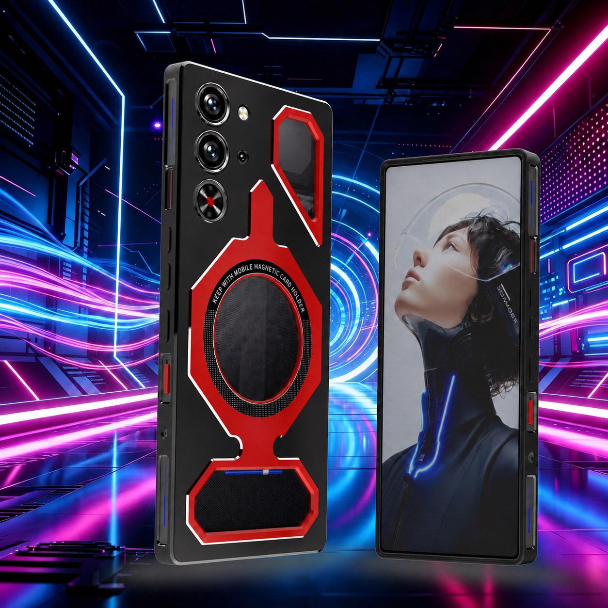 For ZTE nubia RedMagic 10 Pro / 10S Pro Mecha Style Magnetic TPU Metal Phone Case(Black Red)