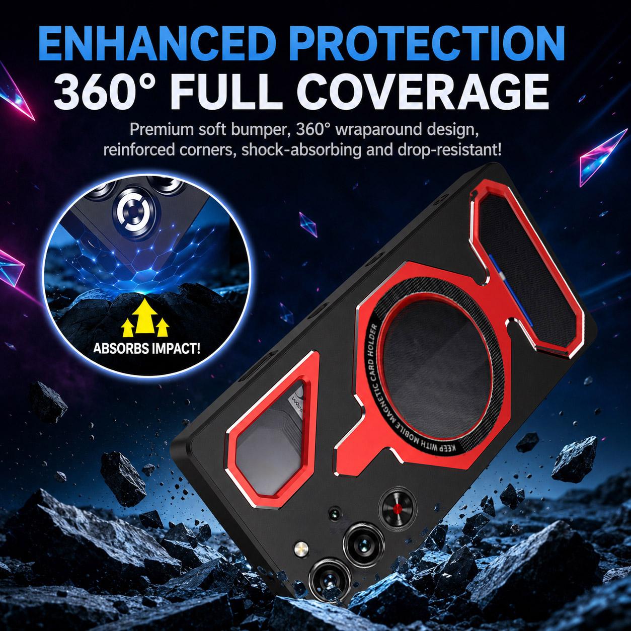 For ZTE nubia RedMagic 10 Pro / 10S Pro Mecha Style Magnetic TPU Metal Phone Case(Black Red)