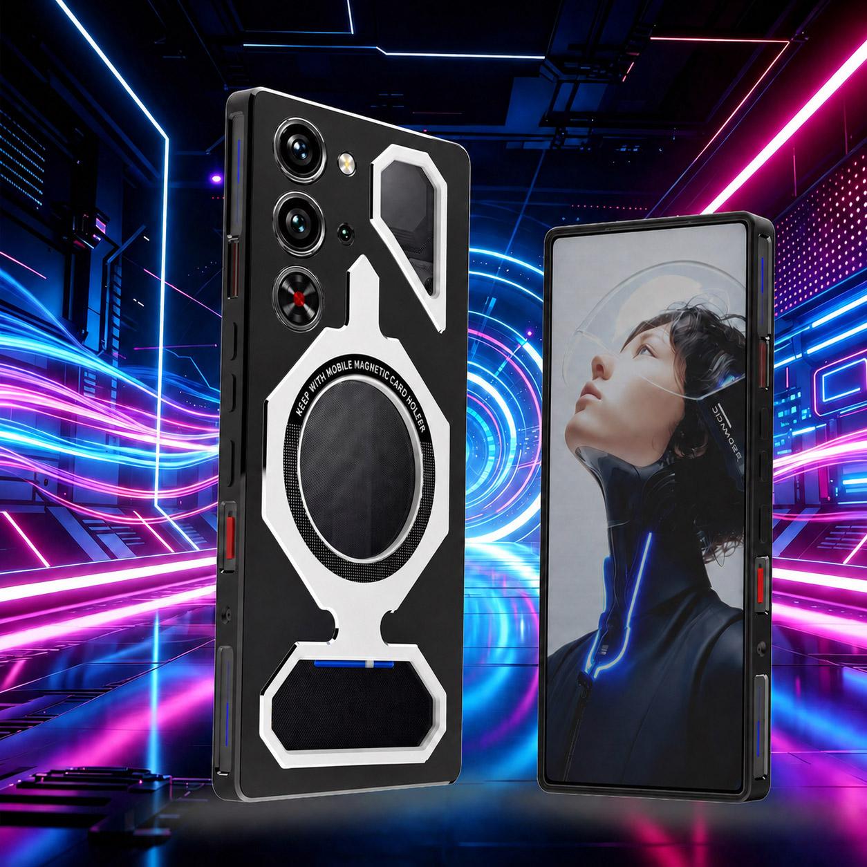 For ZTE nubia RedMagic 10 Pro / 10S Pro Mecha Style Magnetic TPU Metal Phone Case(Black Silver)
