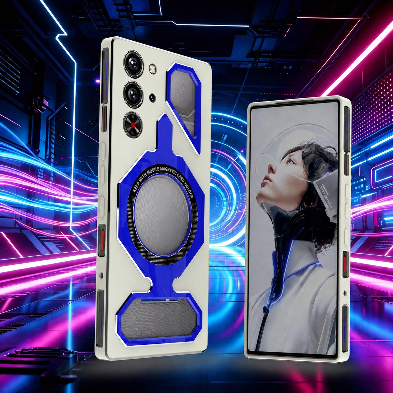 For ZTE nubia RedMagic 10 Pro / 10S Pro Mecha Style Magnetic TPU Metal Phone Case(White Blue)