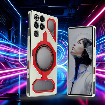 For ZTE nubia RedMagic 11 Pro / 11S Pro Mecha Style Magnetic TPU Metal Phone Case(White Red)