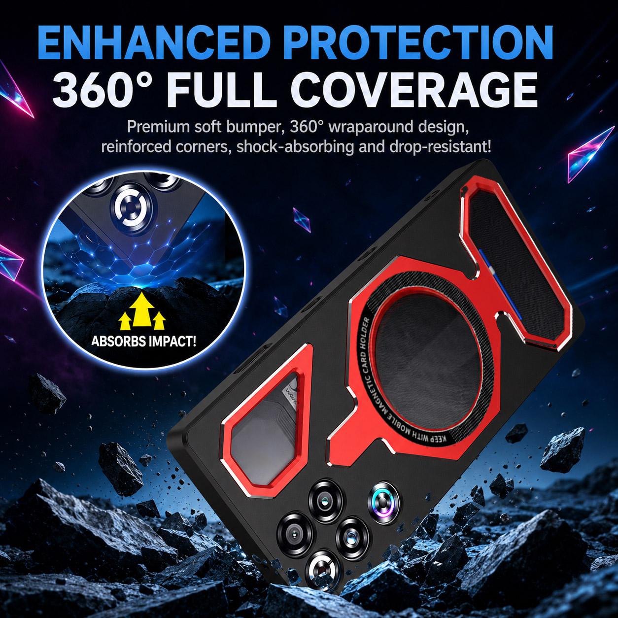 For ZTE nubia RedMagic 11 Pro / 11S Pro Mecha Style Magnetic TPU Metal Phone Case(White Red)