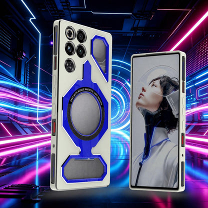 For ZTE nubia RedMagic 11 Pro / 11S Pro Mecha Style Magnetic TPU Metal Phone Case(White Blue)