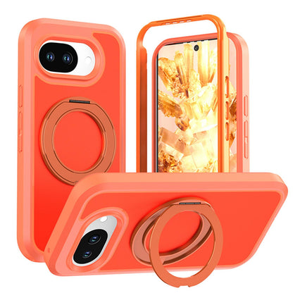 For Google Pixel 10a Silicone Magnetic Anti-drop Protective Phone Case with 360 Rotating Holder(Orange)