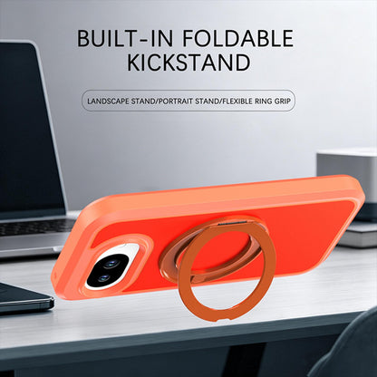 For Google Pixel 10a Silicone Magnetic Anti-drop Protective Phone Case with 360 Rotating Holder(Orange)