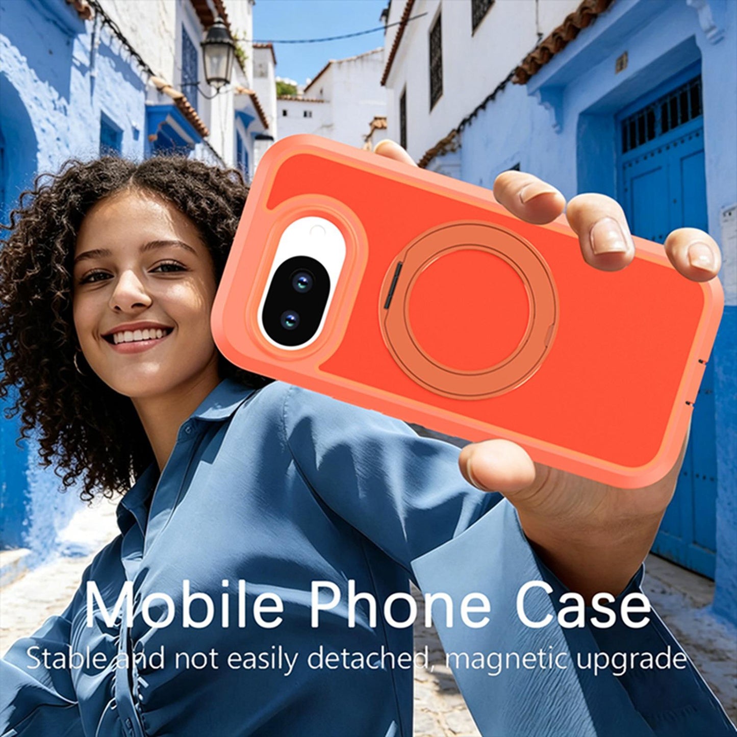 For Google Pixel 10a Silicone Magnetic Anti-drop Protective Phone Case with 360 Rotating Holder(Orange)