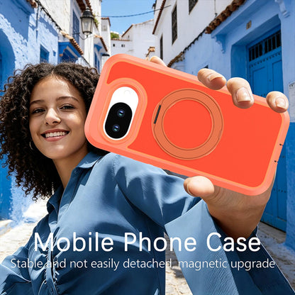 For Google Pixel 10a Silicone Magnetic Anti-drop Protective Phone Case with 360 Rotating Holder(Orange)