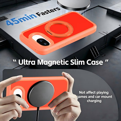For Google Pixel 10a Silicone Magnetic Anti-drop Protective Phone Case with 360 Rotating Holder(Orange)