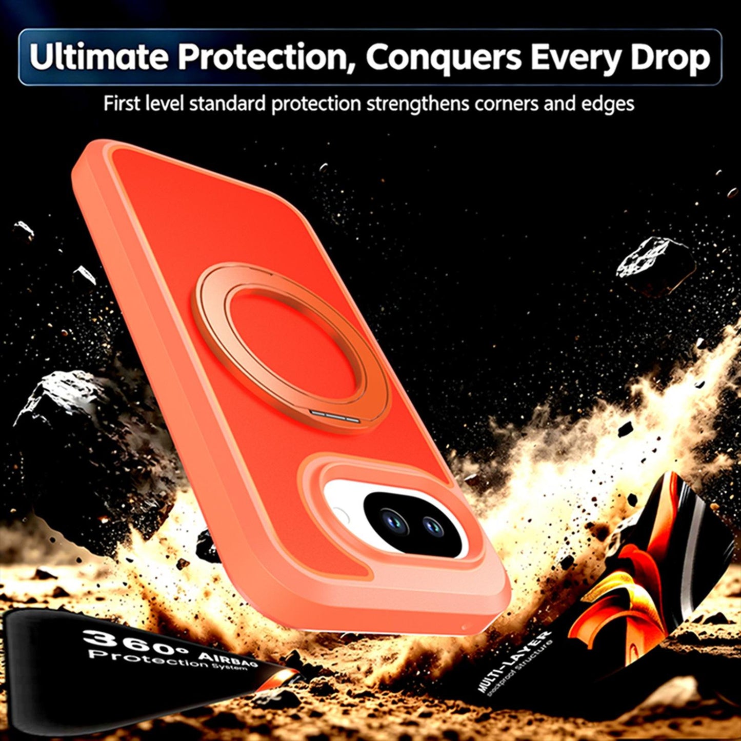 For Google Pixel 10a Silicone Magnetic Anti-drop Protective Phone Case with 360 Rotating Holder(Orange)