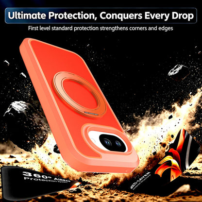 For Google Pixel 10a Silicone Magnetic Anti-drop Protective Phone Case with 360 Rotating Holder(Orange)