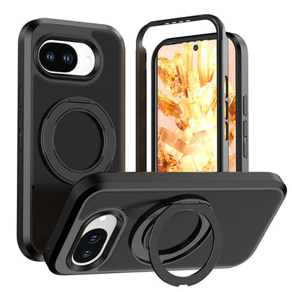For Google Pixel 10a Silicone Magnetic Anti-drop Protective Phone Case with 360 Rotating Holder(Black)