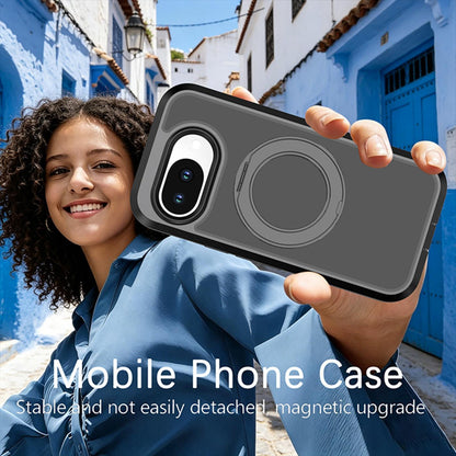 For Google Pixel 10a Silicone Magnetic Anti-drop Protective Phone Case with 360 Rotating Holder(Black)
