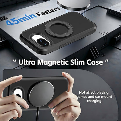For Google Pixel 10a Silicone Magnetic Anti-drop Protective Phone Case with 360 Rotating Holder(Black)
