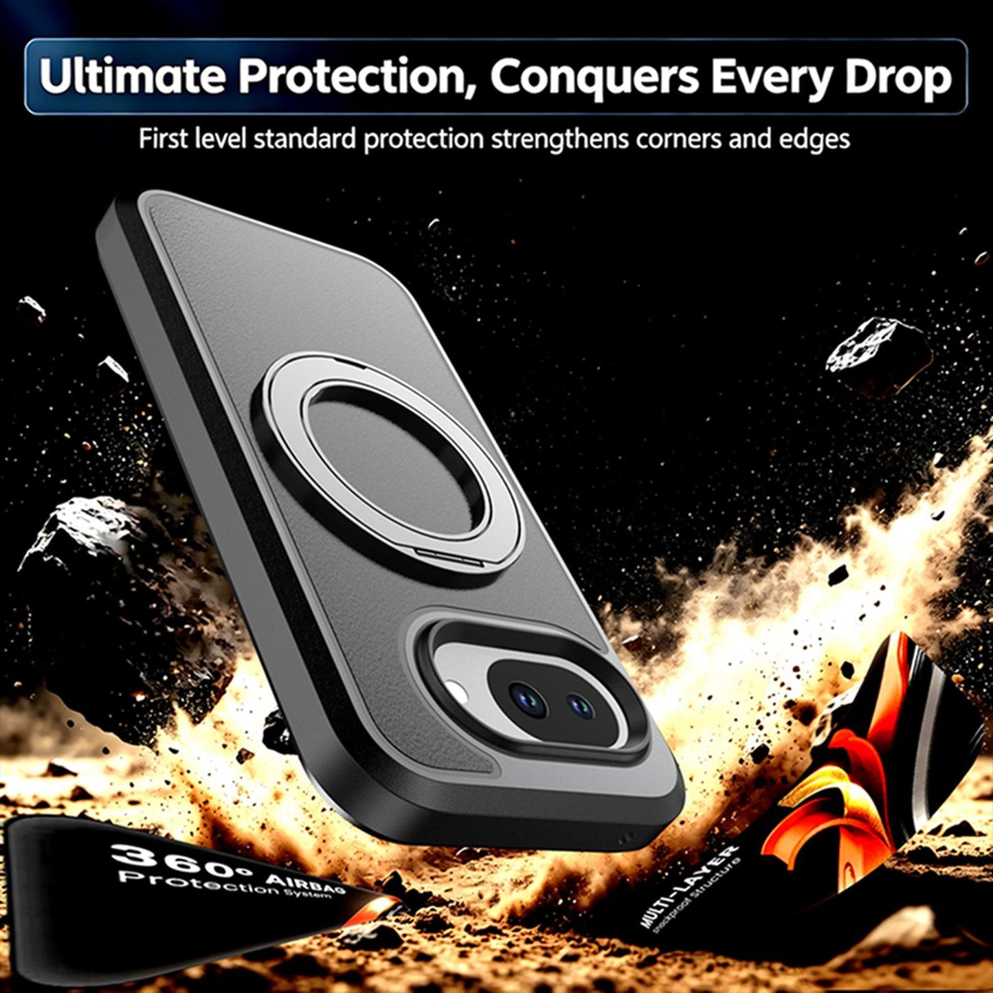 For Google Pixel 10a Silicone Magnetic Anti-drop Protective Phone Case with 360 Rotating Holder(Black)