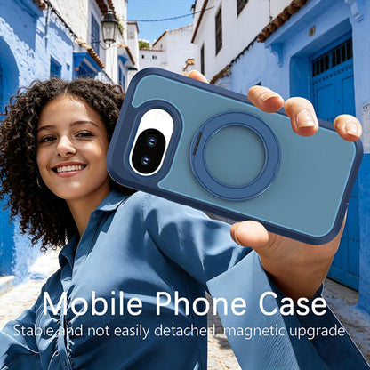 For Google Pixel 10a Silicone Magnetic Anti-drop Protective Phone Case with 360 Rotating Holder(Blue)