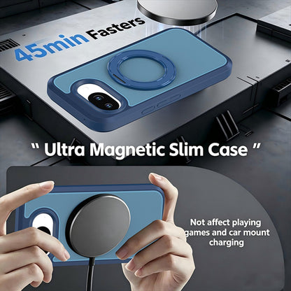 For Google Pixel 10a Silicone Magnetic Anti-drop Protective Phone Case with 360 Rotating Holder(Blue)