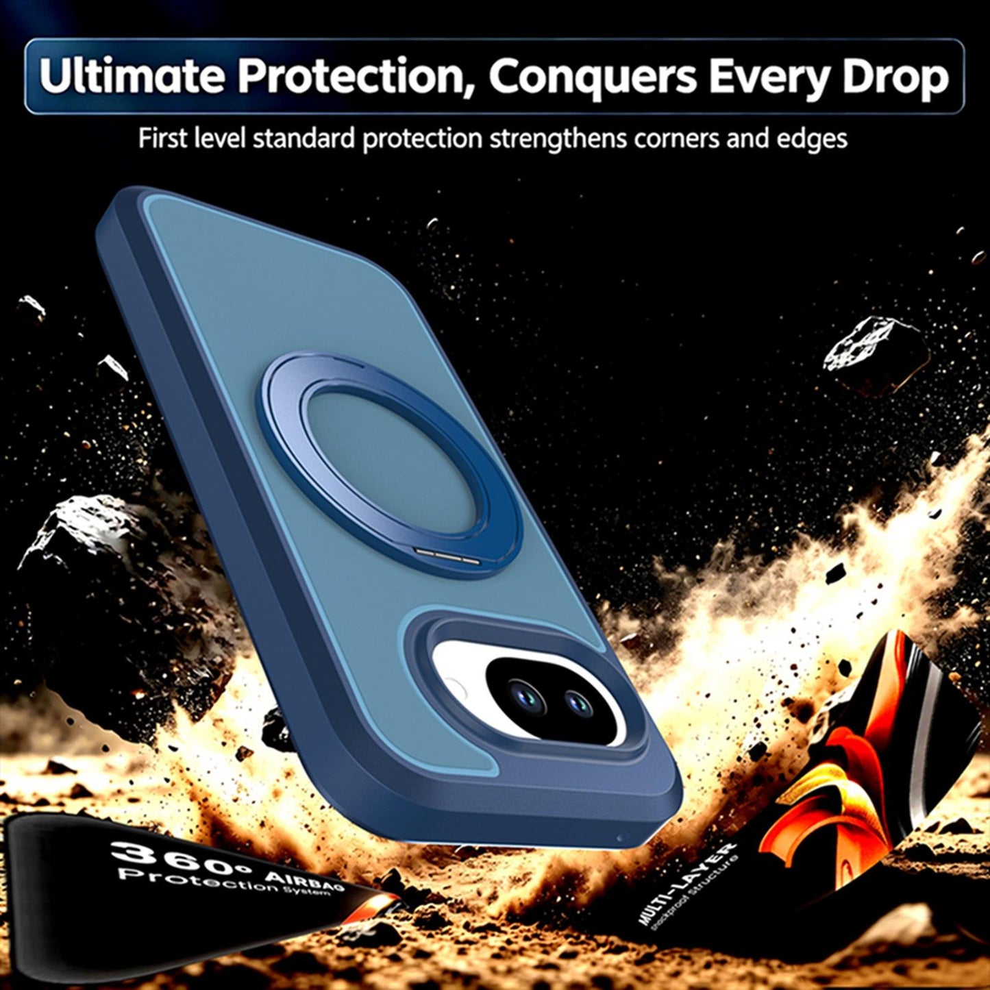 For Google Pixel 10a Silicone Magnetic Anti-drop Protective Phone Case with 360 Rotating Holder(Blue)