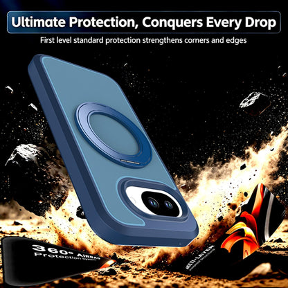 For Google Pixel 10a Silicone Magnetic Anti-drop Protective Phone Case with 360 Rotating Holder(Blue)