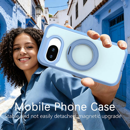 For Google Pixel 10a Silicone Magnetic Anti-drop Protective Phone Case with 360 Rotating Holder(Light Blue)