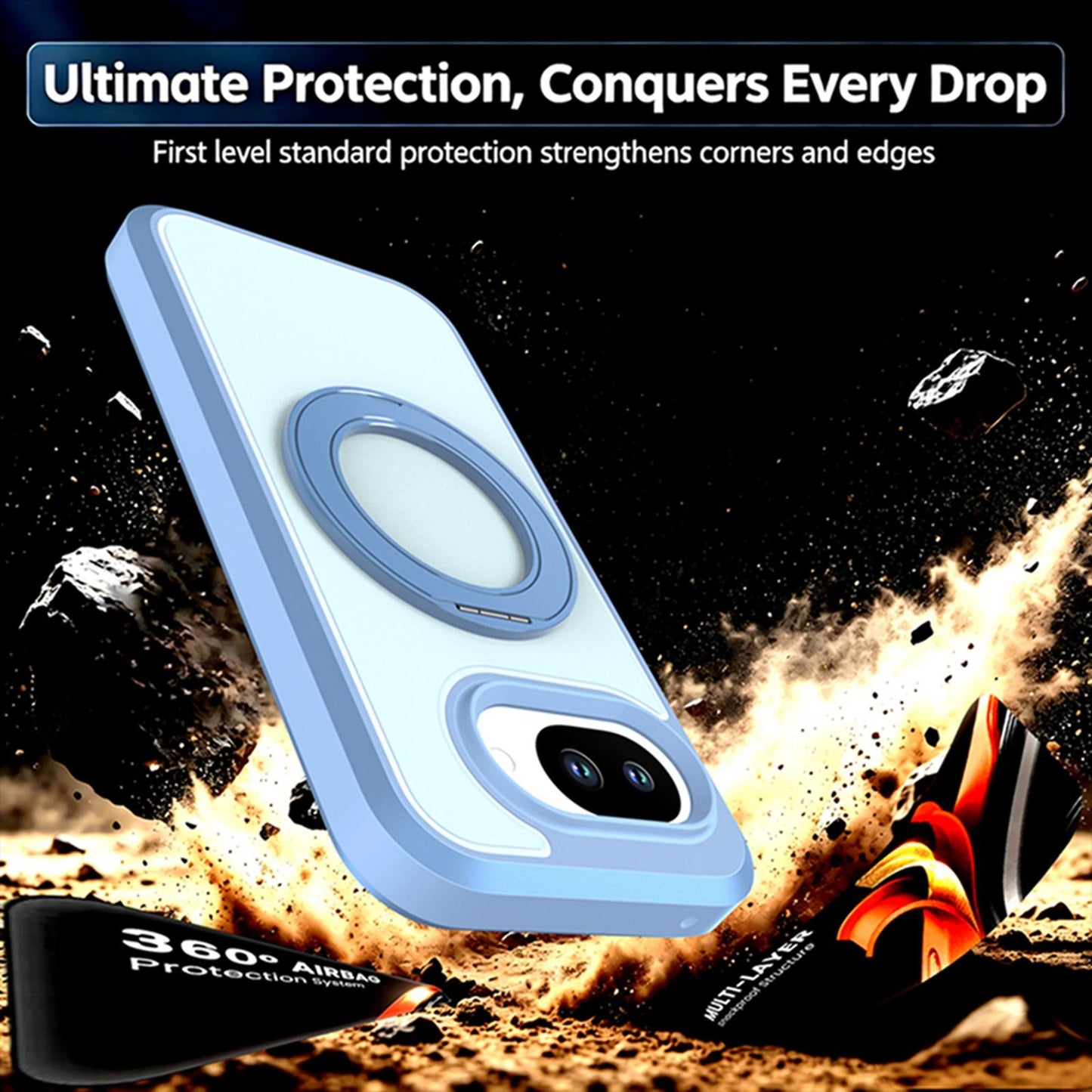 For Google Pixel 10a Silicone Magnetic Anti-drop Protective Phone Case with 360 Rotating Holder(Light Blue)