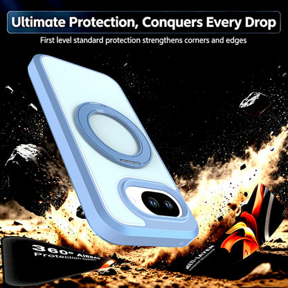 For Google Pixel 10a Silicone Magnetic Anti-drop Protective Phone Case with 360 Rotating Holder(Light Blue)