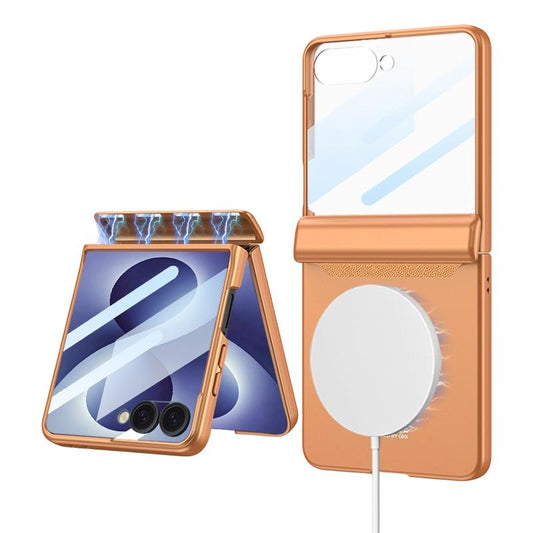For Galaxy Z Flip8 5G GKK Integrated Magnetic Full Coverage Flip Phone Case(Orange)