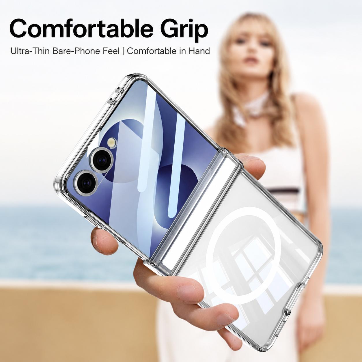 For Galaxy Z Flip8 5G GKK Integrated Folding Transparent Magnetic Phone Case(Transparent)