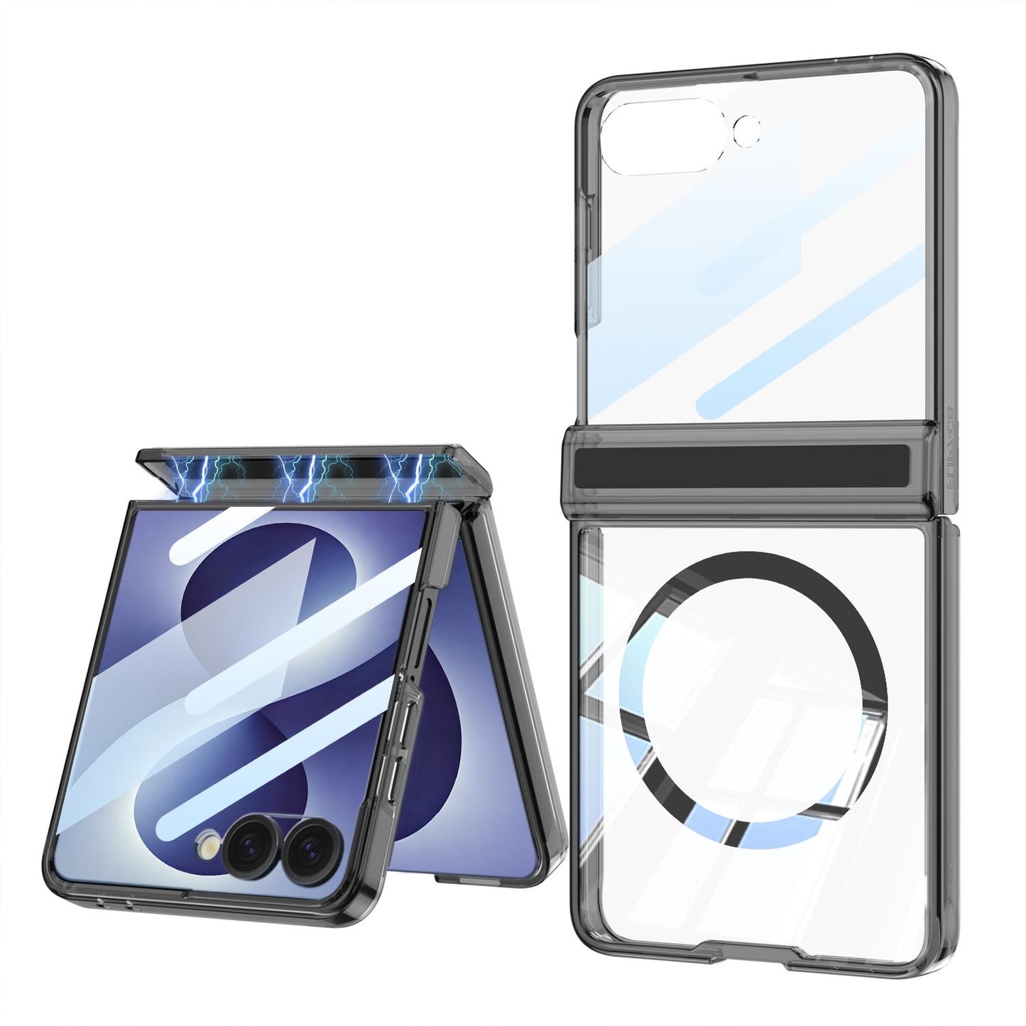 For Galaxy Z Flip8 5G GKK Integrated Folding Transparent Magnetic Phone Case(Transparent Black)