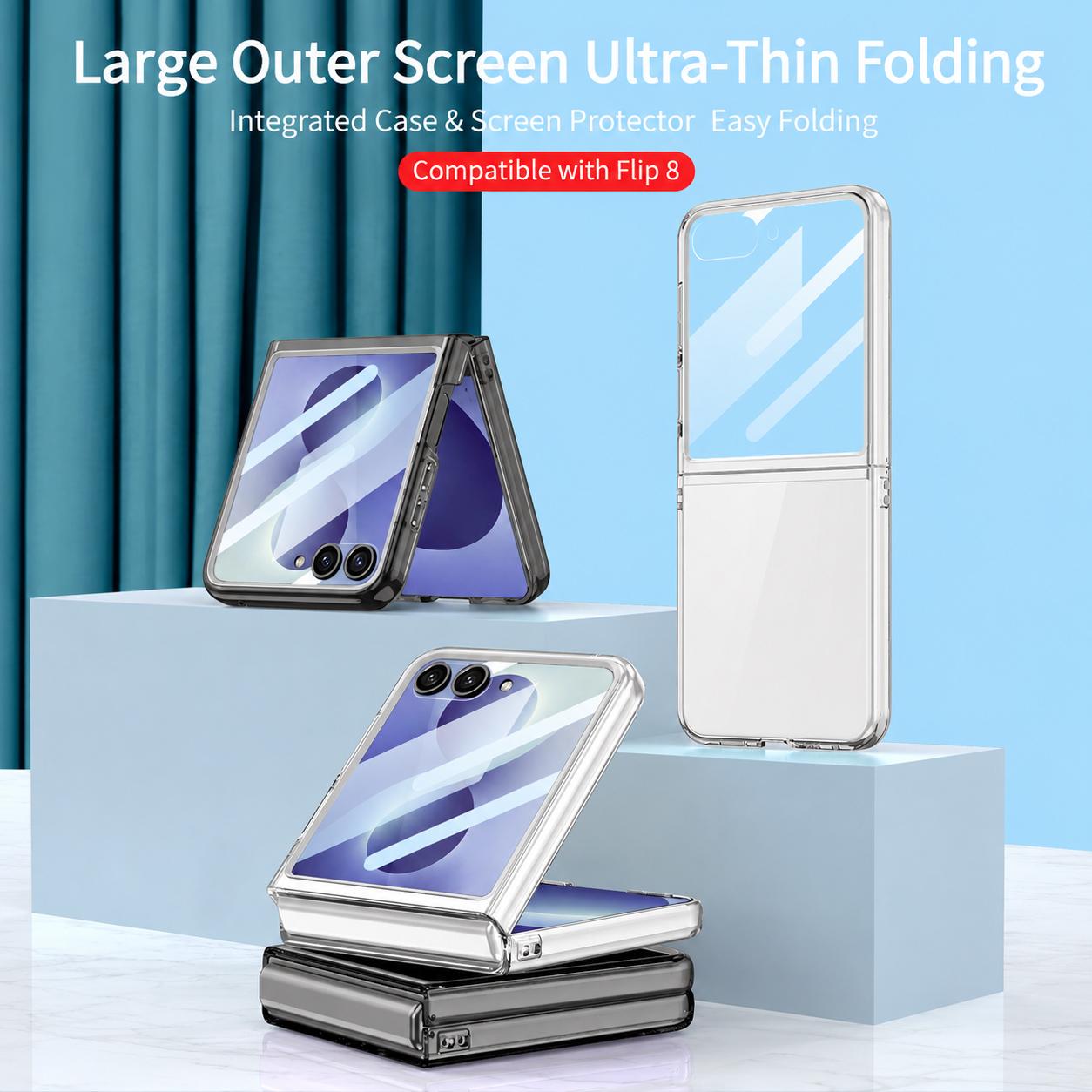 For Galaxy Z Flip8 5G GKK Integrated Large Window PC Phone Case(Transparent Black)