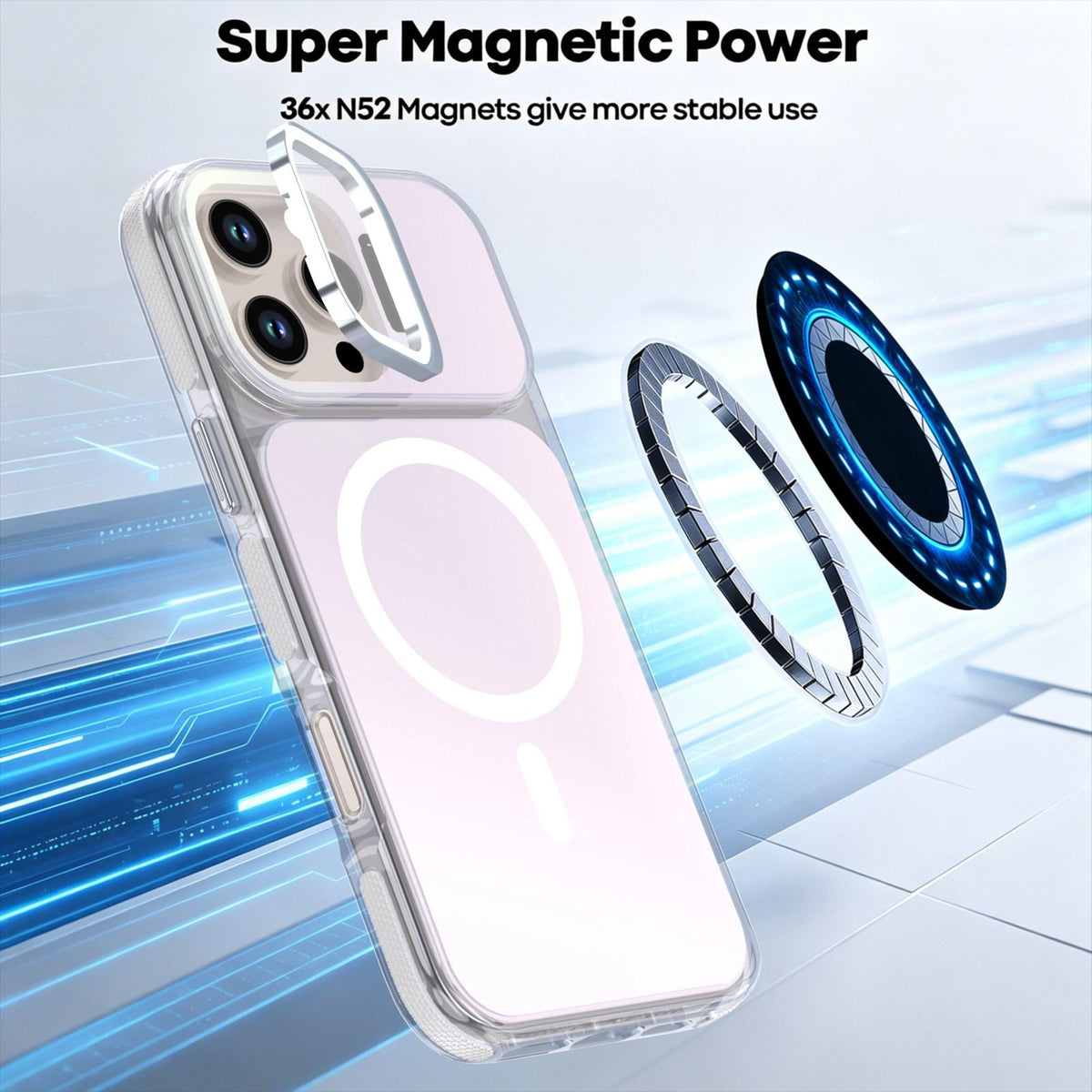 For iPhone 16 Pro Max Chameleon Gen2 Lens Cover Kickstand Magnetic Phone Case - White - EDA010044501A