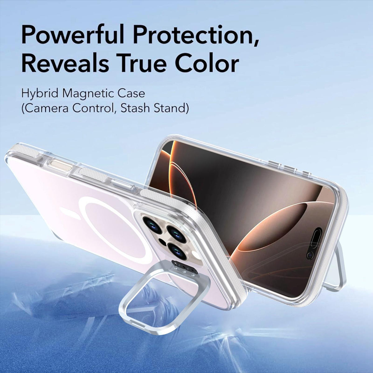 For iPhone 16 Pro Max Chameleon Gen2 Lens Cover Kickstand Magnetic Phone Case - White - EDA010044501A