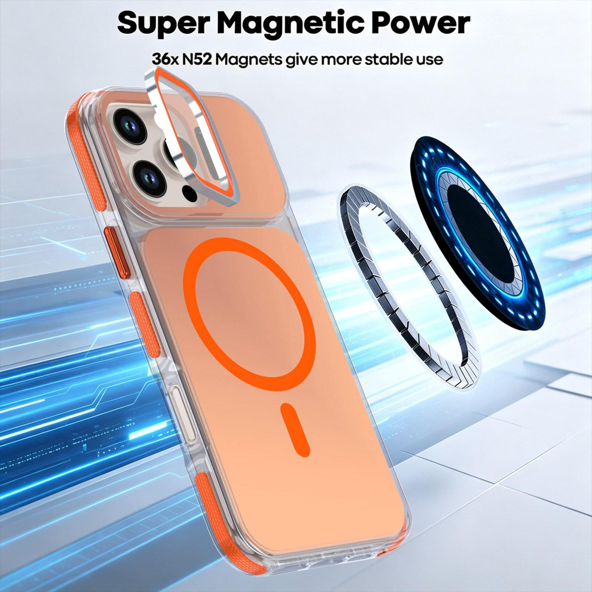 For iPhone 16 Pro Max Chameleon Gen2 Lens Cover Kickstand Magnetic Phone Case - Orange - EDA010044501B