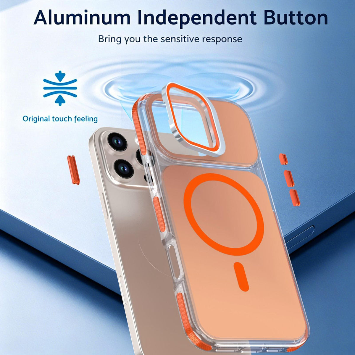 For iPhone 16 Pro Max Chameleon Gen2 Lens Cover Kickstand Magnetic Phone Case - Orange - EDA010044501B