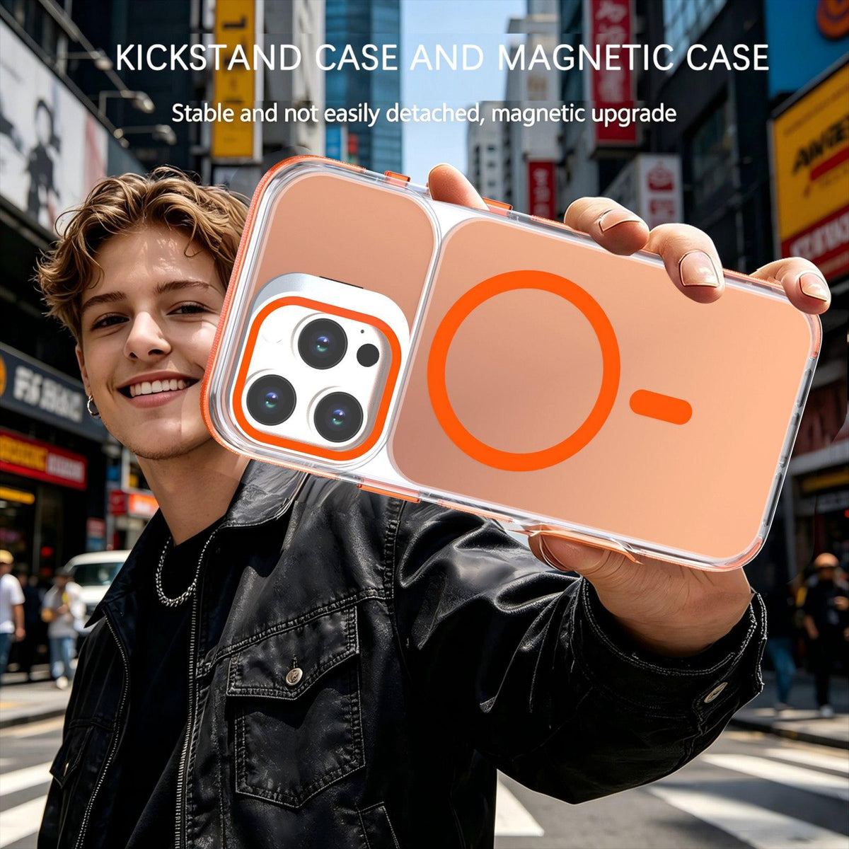 For iPhone 16 Pro Max Chameleon Gen2 Lens Cover Kickstand Magnetic Phone Case - Orange - EDA010044501B