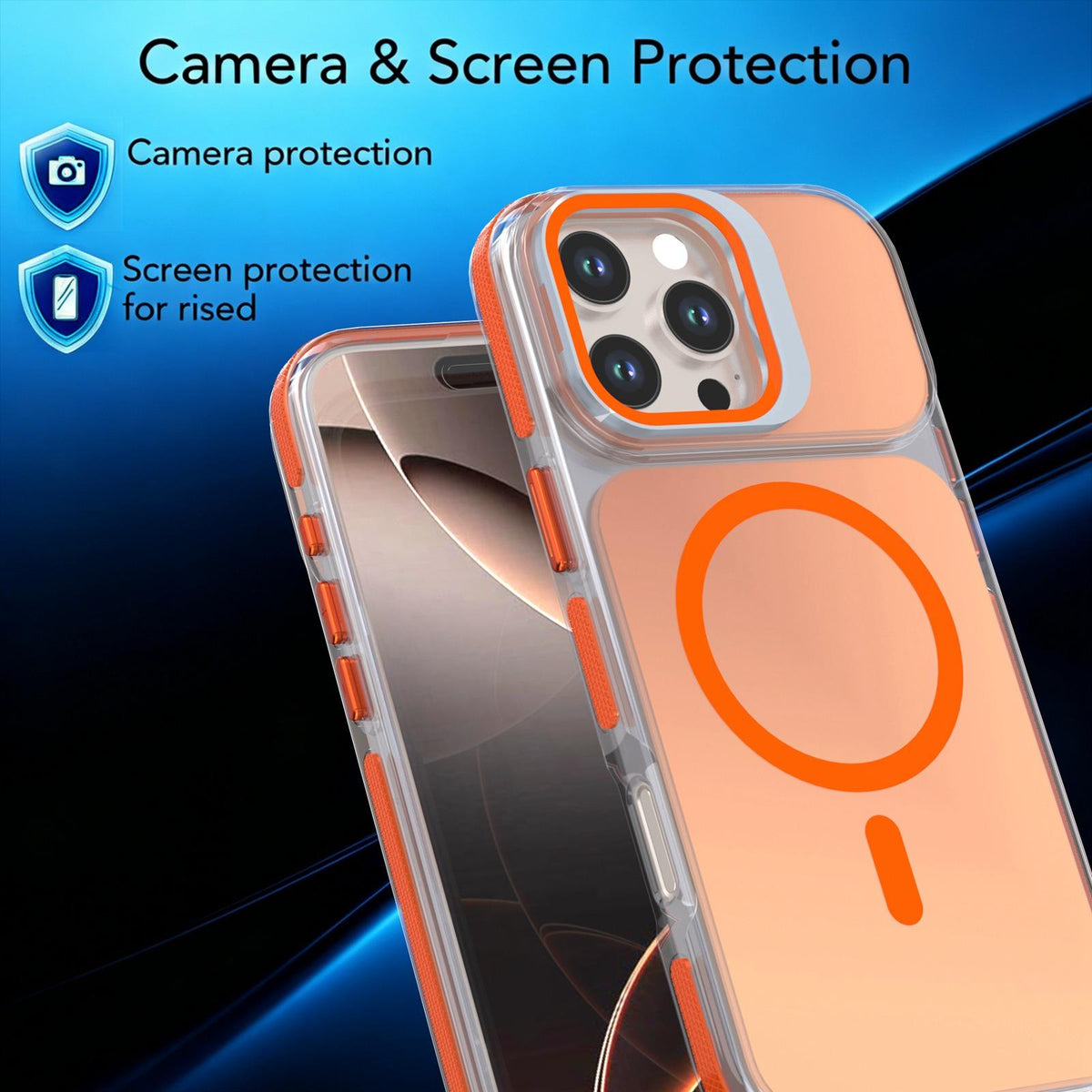 For iPhone 16 Pro Max Chameleon Gen2 Lens Cover Kickstand Magnetic Phone Case - Orange - EDA010044501B
