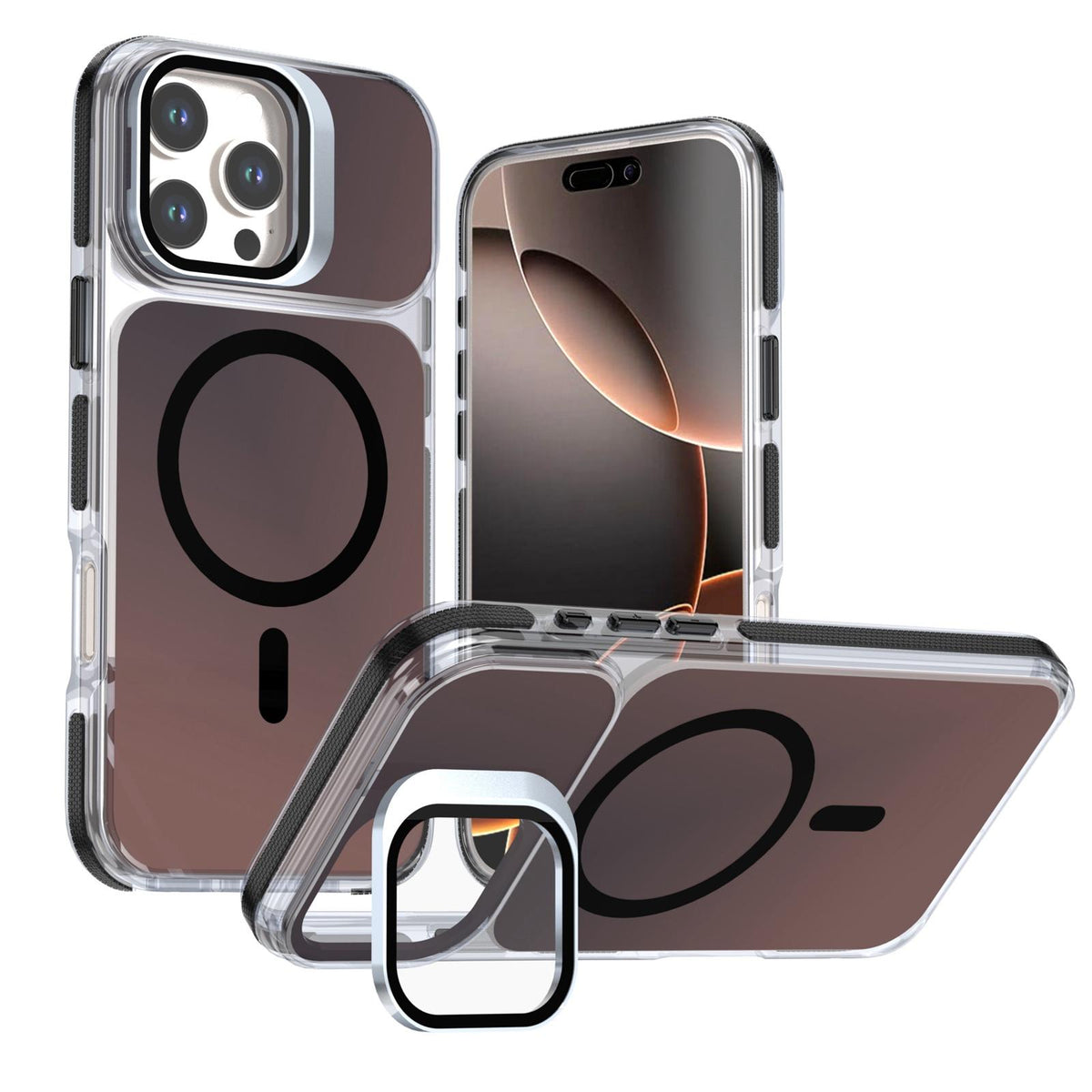 For iPhone 16 Pro Max Chameleon Gen2 Lens Cover Kickstand Magnetic Phone Case - Black - EDA010044501C