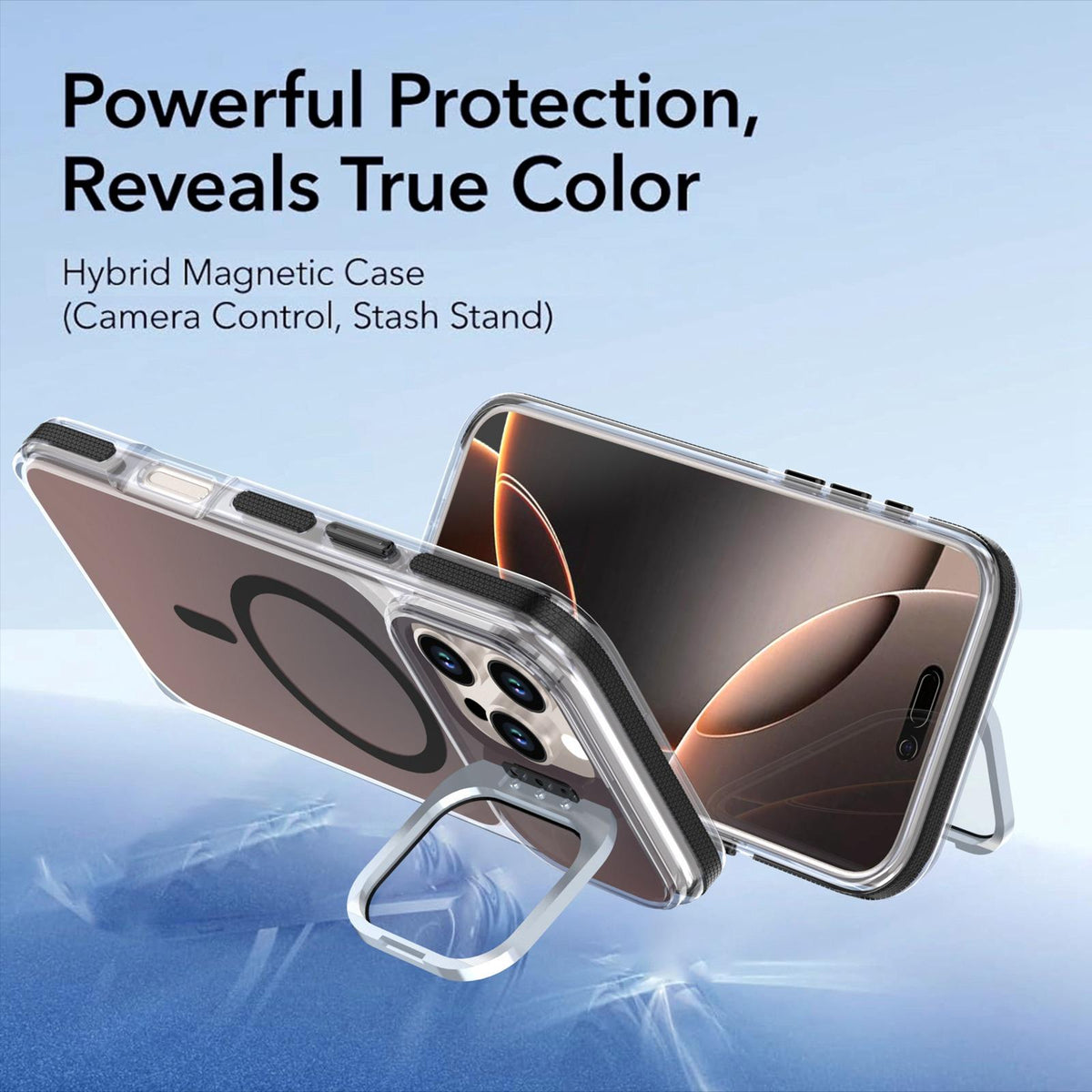 For iPhone 16 Pro Max Chameleon Gen2 Lens Cover Kickstand Magnetic Phone Case - Black - EDA010044501C