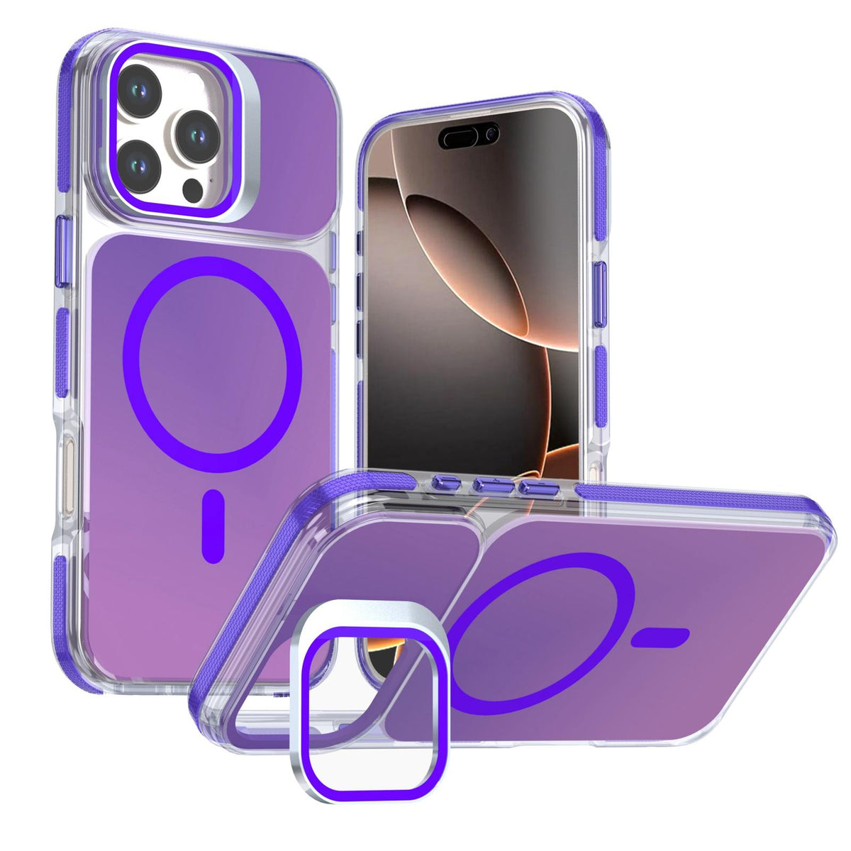 For iPhone 16 Pro Max Chameleon Gen2 Lens Cover Kickstand Magnetic Phone Case - Purple - EDA010044501D