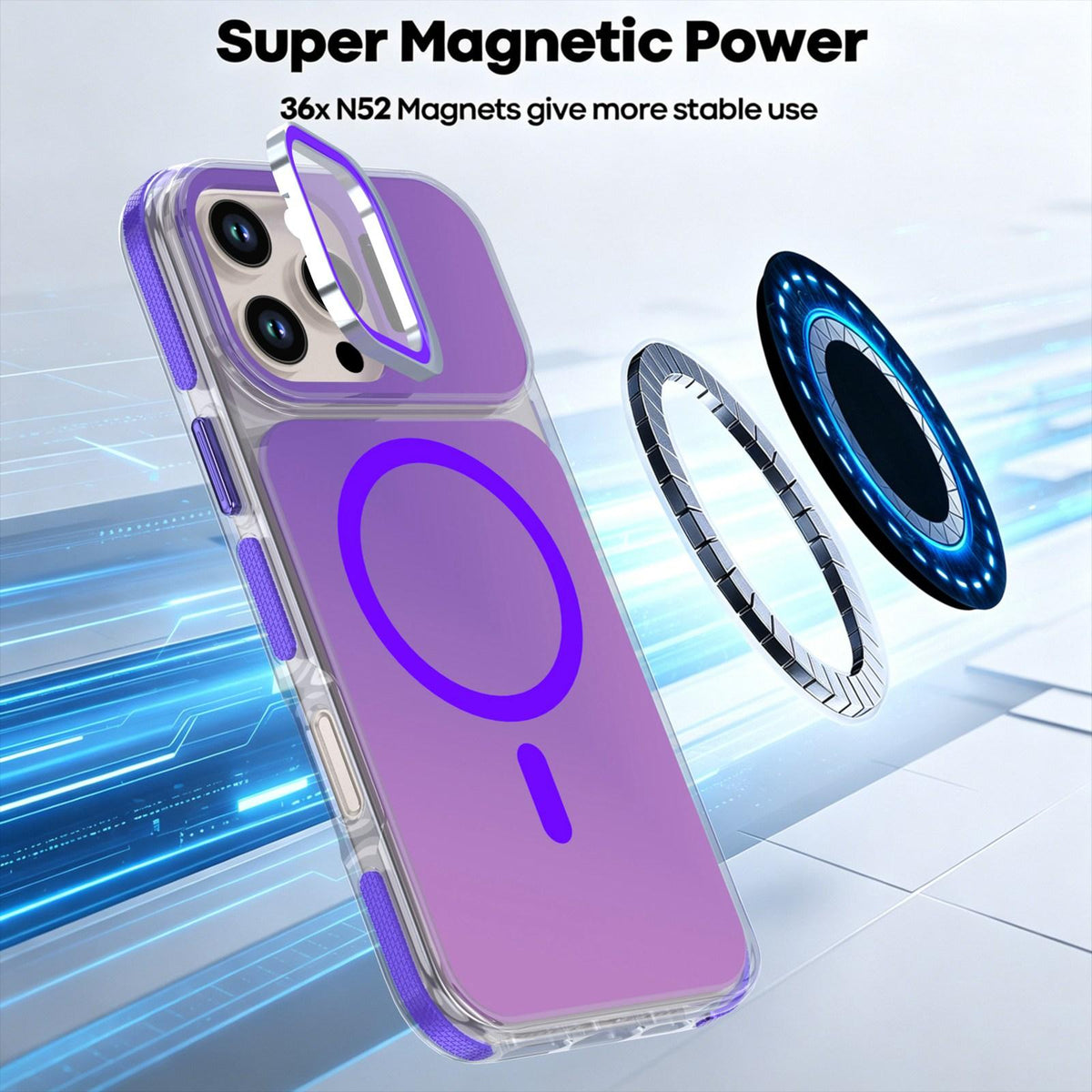 For iPhone 16 Pro Max Chameleon Gen2 Lens Cover Kickstand Magnetic Phone Case - Purple - EDA010044501D