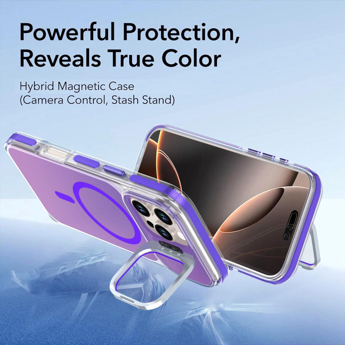 For iPhone 16 Pro Max Chameleon Gen2 Lens Cover Kickstand Magnetic Phone Case - Purple - EDA010044501D