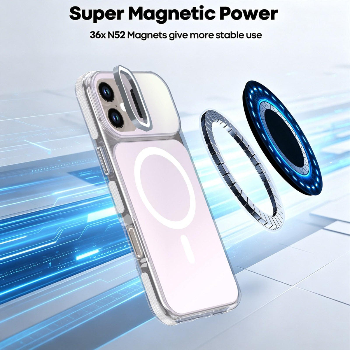 For iPhone 16 Plus Chameleon Gen2 Lens Cover Kickstand Magnetic Phone Case - White - EDA010044503A