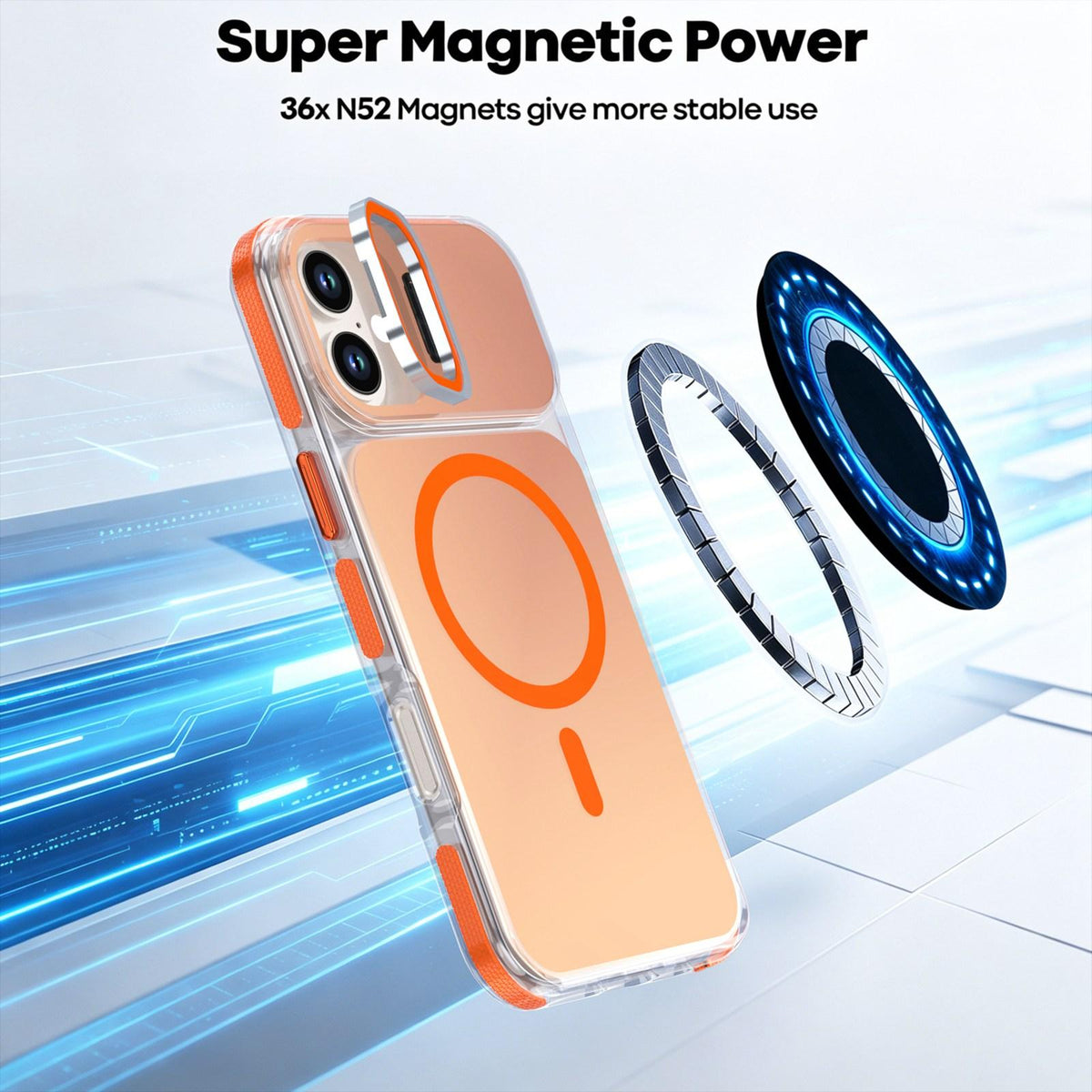 For iPhone 16 Plus Chameleon Gen2 Lens Cover Kickstand Magnetic Phone Case - Orange - EDA010044503B
