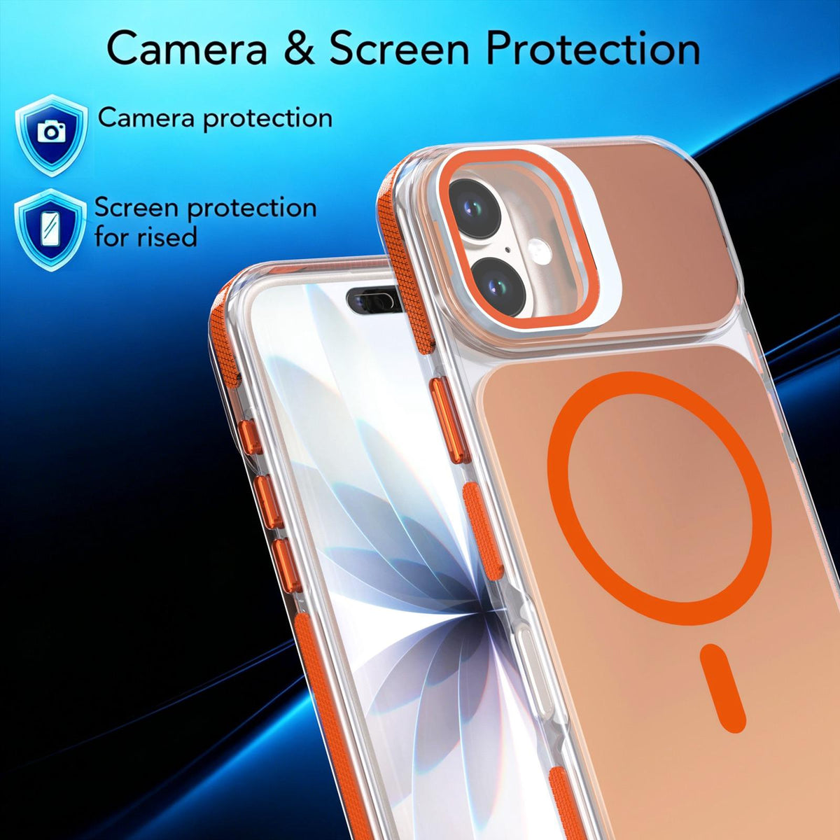 For iPhone 16 Plus Chameleon Gen2 Lens Cover Kickstand Magnetic Phone Case - Orange - EDA010044503B
